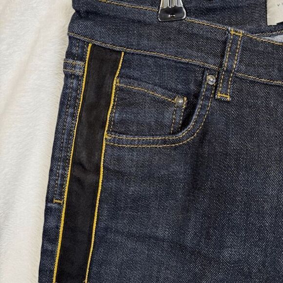 Victoria Beckham Side Stripe Tapered Jeans Dark Wash Black & Gold Stripe Size 28 - Picture 2 of 12